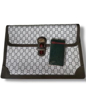 Vintage Gucci Plus GG Supreme Gray Portfolio Briefcase Document Case Italy 70s
